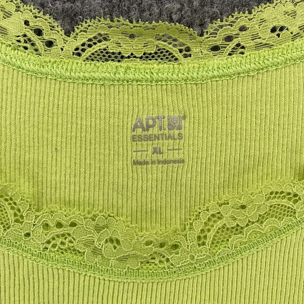Apt 9 Y2K Tank Top Womens XL Green Ribbed Lace Trim Stretch Preppy 90s Casual - Picture 5 of 8